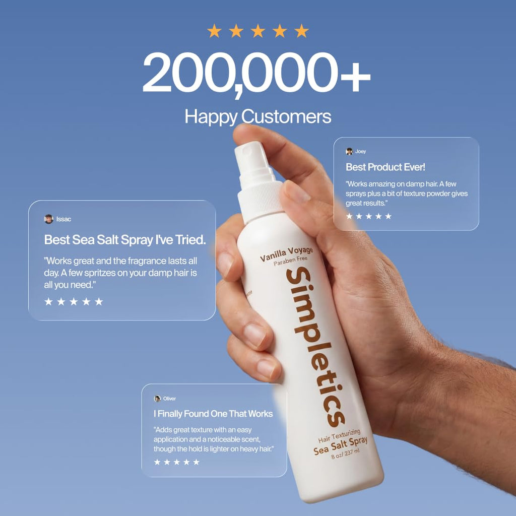 Himalayan Sea Salt Hair Spray (Vanilla Scent) – Natural 5-Ingredient Formula for Beach Waves & Volume – Light Hold, Non-Greasy, Paraben & Sulfate Free – Unisex 8 Fl Oz